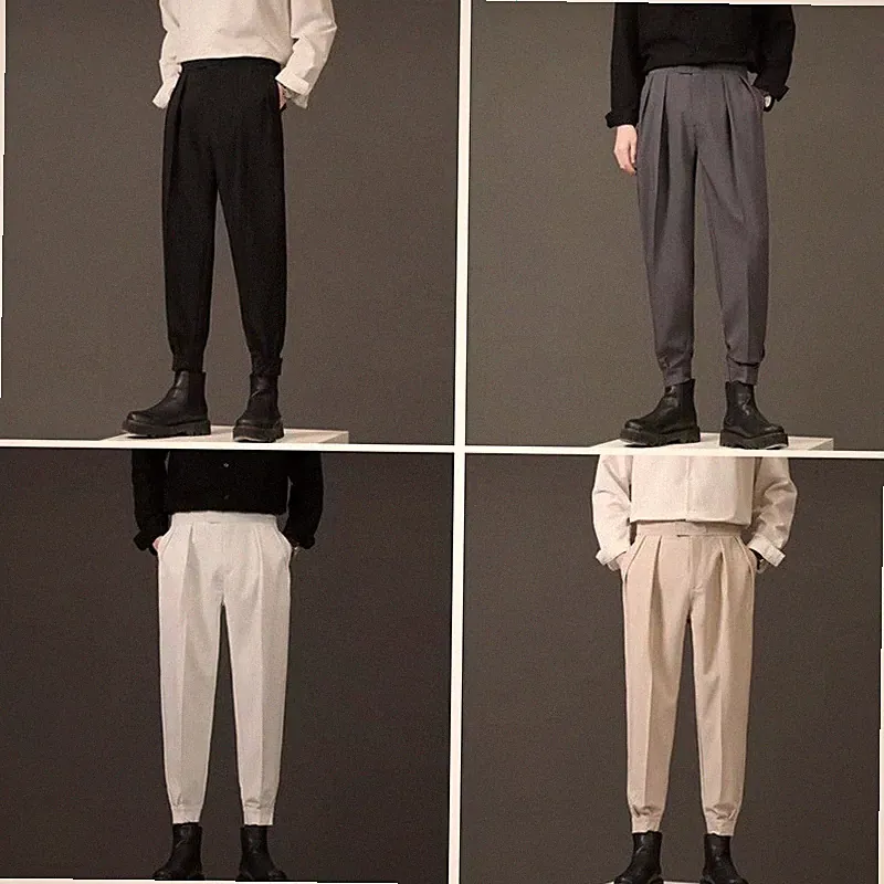 Herren Plissiert Capri Hose Gummibund Gekürzt Jeans Hose Jogginghose Joggen