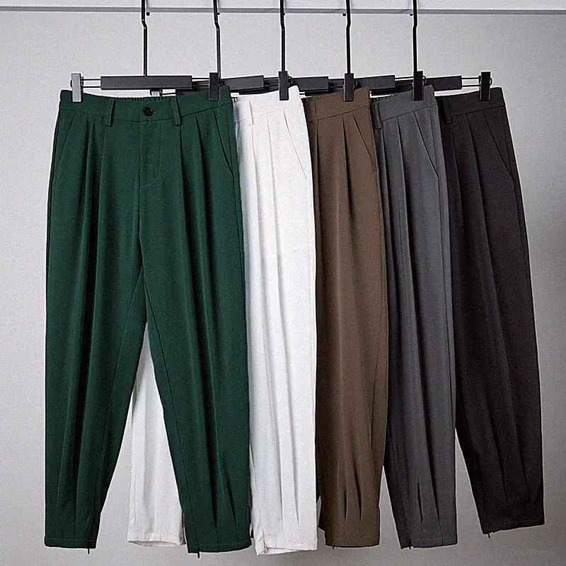 Herren Plissiert Konisch Hose Gummibund Caprihose Jogginghose Atmungsaktiv