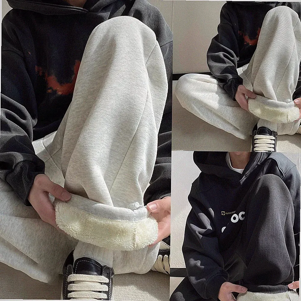 Herren Polyester Fleece gefütterte Jogginghose dick warm Winter gerade Hose