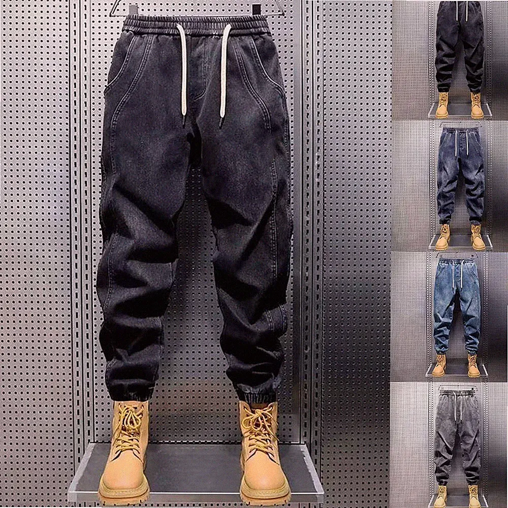 Herren Polyester lose Haremsjeans elastischer für bund Cargo Jogginghose