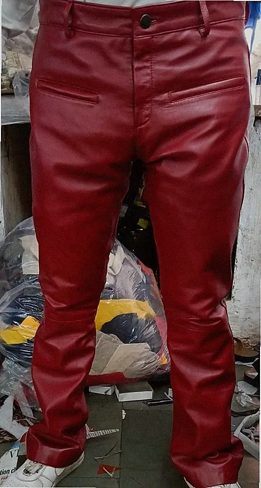 Herren RED Echtleder Hose NEW STAR LEATHER Schmal Slim Fit Business Formal