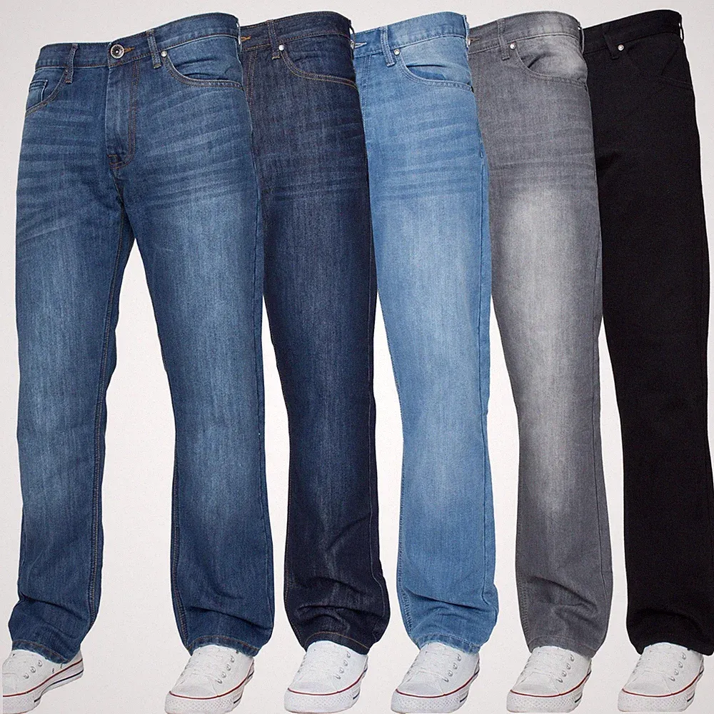 Herren Regular Fit Jeans Gerades Bein Denim Hose Big Hoch Alle Taille Größen