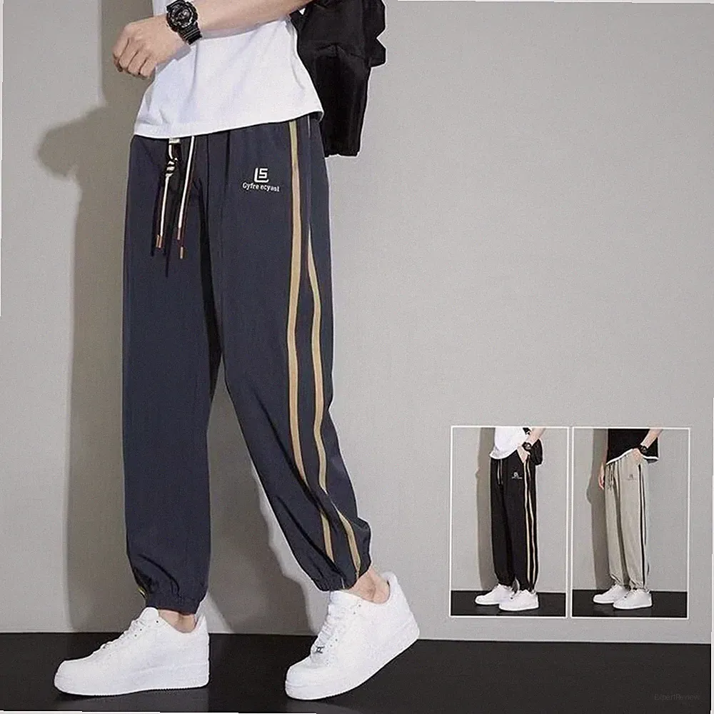 Herren Regular Fit Streifen Jogginghose schnelltrocknend Polyester für Laufen S