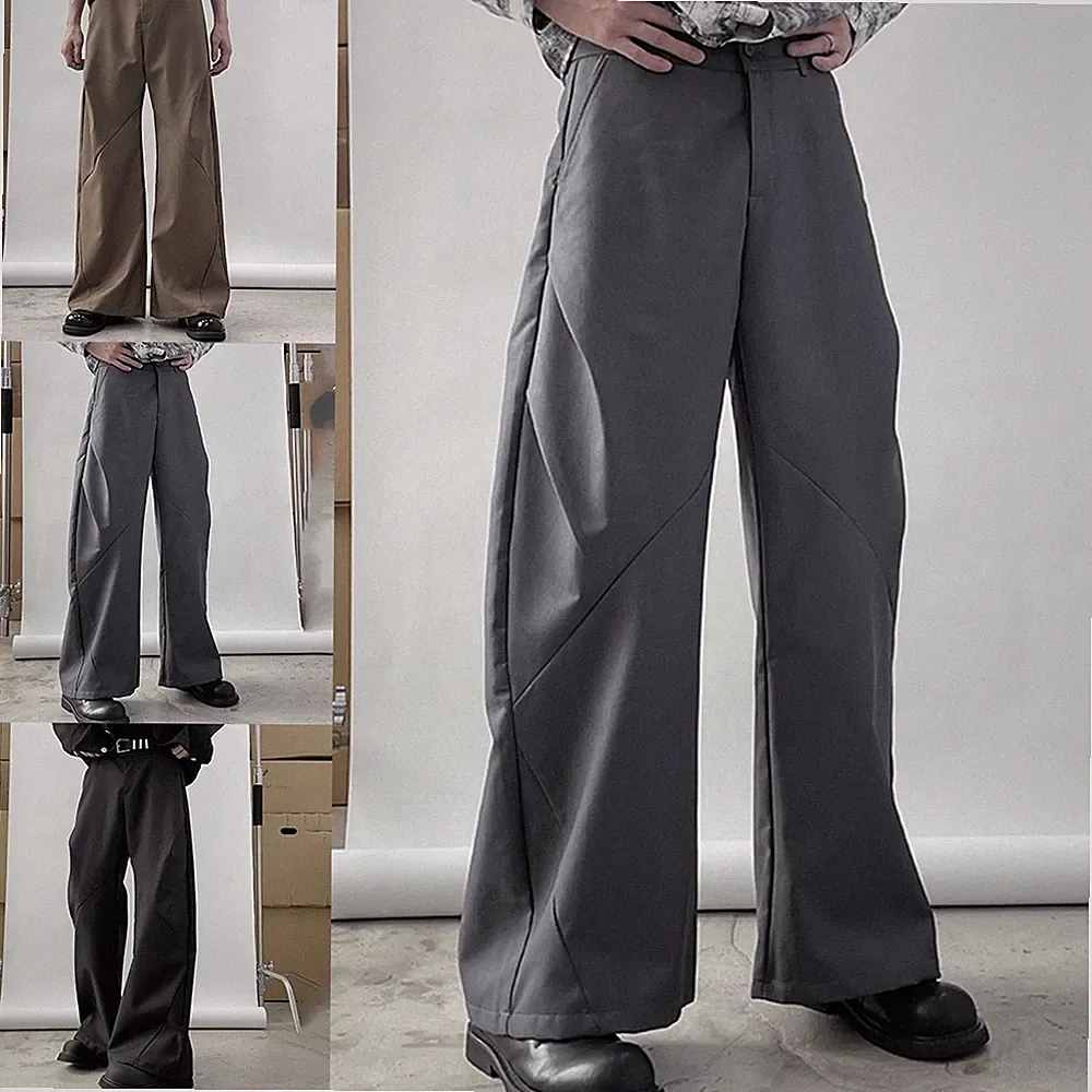 Herren Relaxed Fit Freizeit Anzughose Bundfaltenhose in Grau Schwarz Kaffee