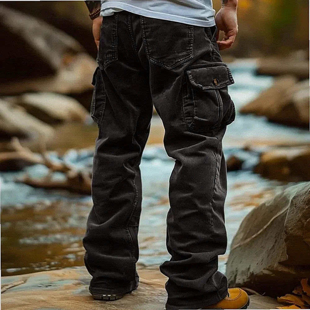 Herren Retro Cord Hose Cargohose Jogginghose Lange Taschenhose Baggy Arbeitshose