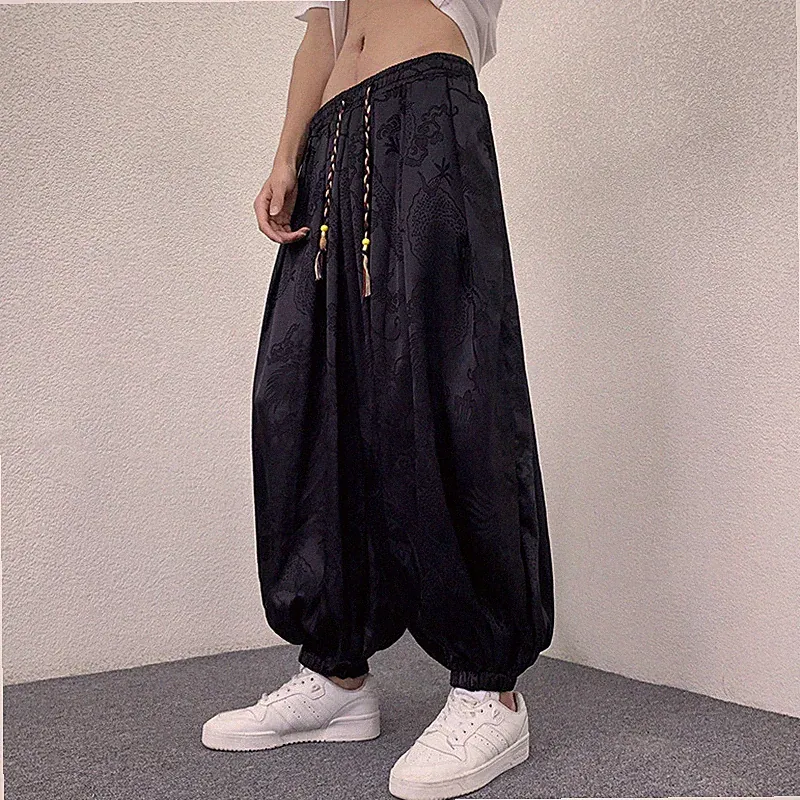 Herren Retro Floral Baggy Cropped Tapered Jogginghosen Bloomer Elastischer Bund
