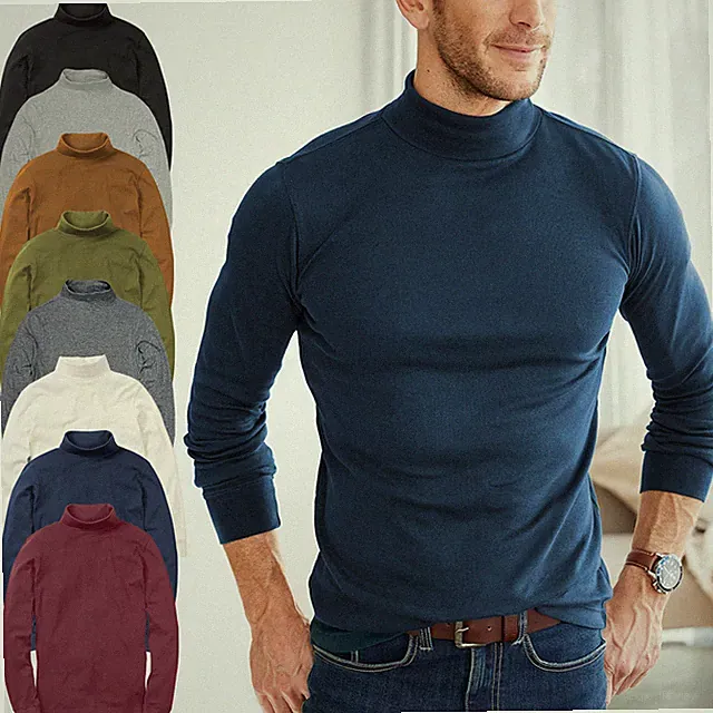 HERREN ROLLKRAGEN LANGARM BAUMWOLLE OBERTEIL POLOKRAGEN ROLLKRAGEN NEU MIT ETIKETT