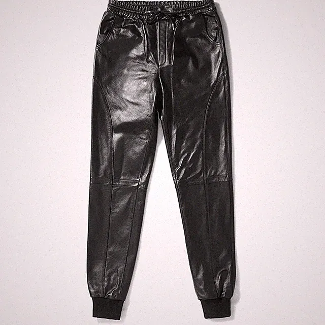 Herren Schwarz Echtleder Jogginghose Hose Relax Fit Taschen Kordelzug...