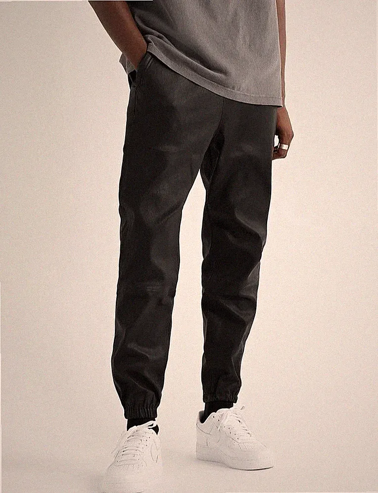 Herren Schwarz Lederhose 100% Echtes Lammleder Slim Fit Skinny Jogginghose...