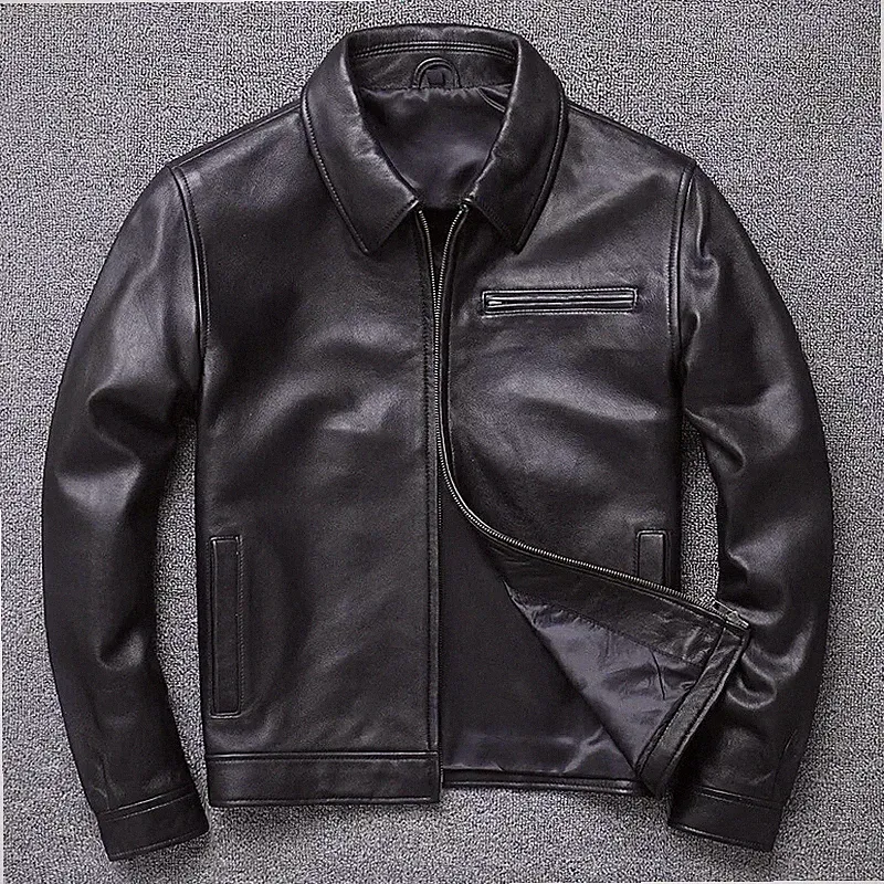 Herren schwarze genarbte Echtleder Biker klassische Glattlederjacke alle...