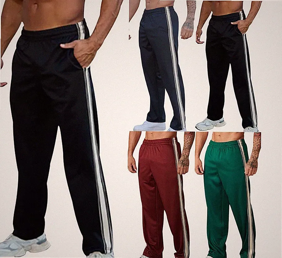 Herren Seitenstreifen Laufhosen Jogginghose Gym Gerades Bein Hose Trainingshose