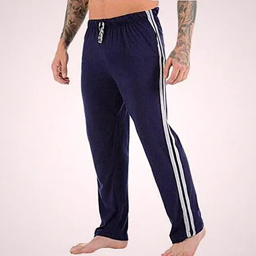 Herren Seitenstreifen Lounge Hose offener Saum Jogginghose Fitness Laufhose Pyjama Unterteil