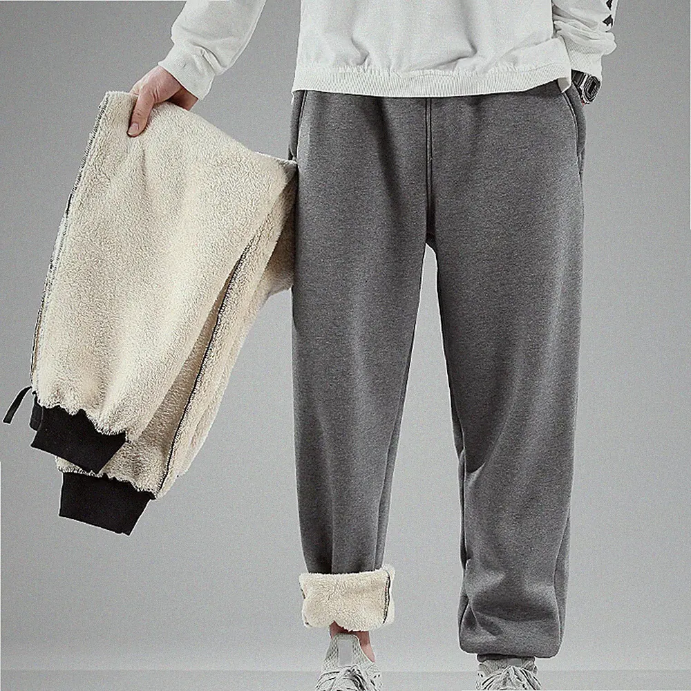 Herren Sherpa-Fleece Gefüttert Konisch Hose Gepolstert Jogginghose Baggy Stretch