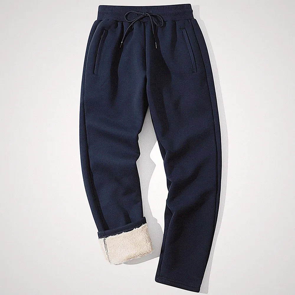 Herren Sherpa Fleece Gefüttert Thermo Sweathose Gerade Slim Sweatpants Taschen