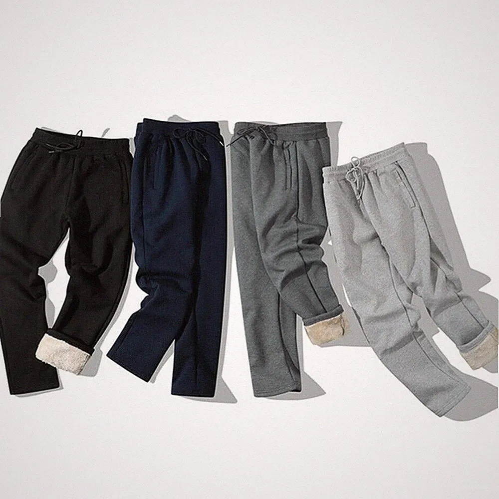 Herren Sherpa-Fleece Thermo Jogginghose Slim Straight Leg Wäsche Taschen