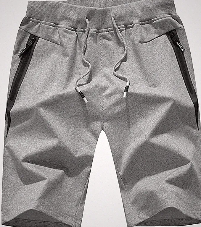 Herren Shorts Freizeit Sport Jogginghose Elastischer Bund Reißverschlusstaschen Grau 2X-Large