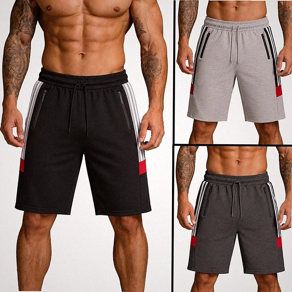 Herren Shorts Kurze Jogginghose Sporthose Sweatshorts Reißverschluss K1825
