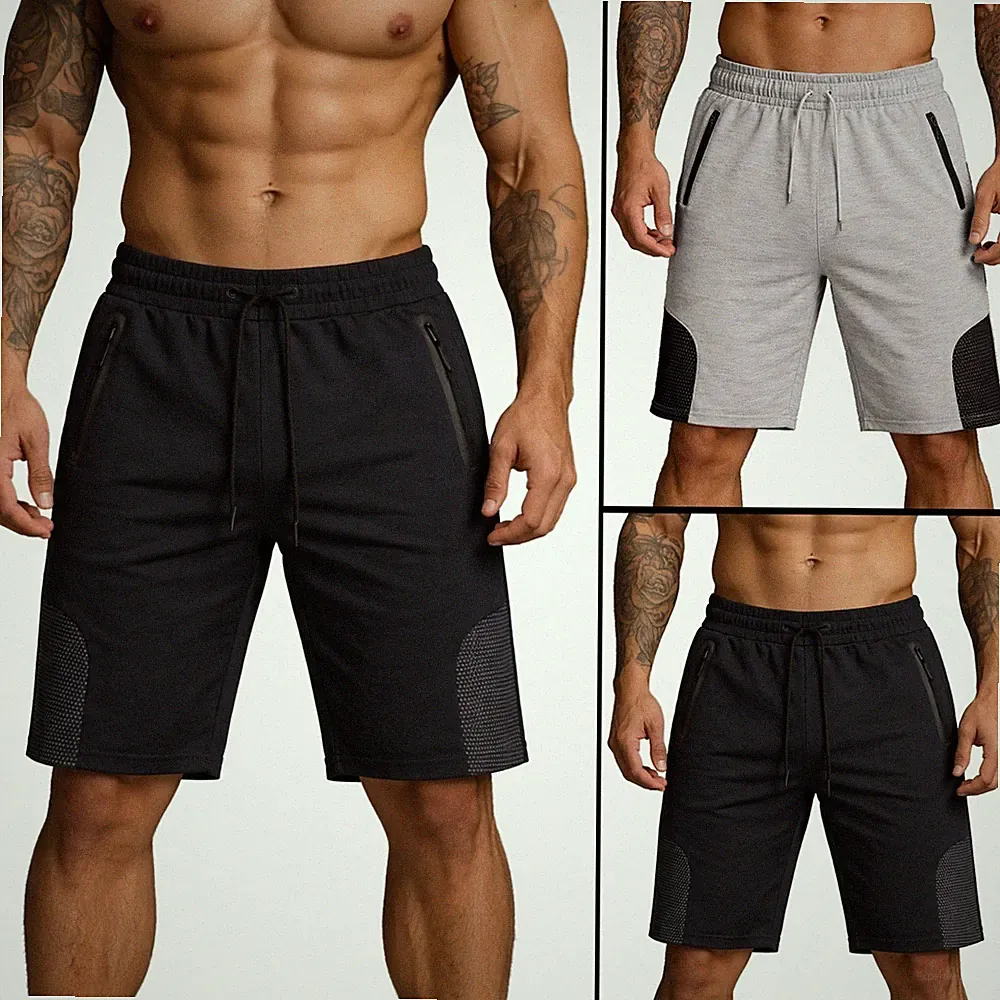Herren Shorts Kurze Jogginghose Sporthose Sweatshorts Reißverschluss K1827