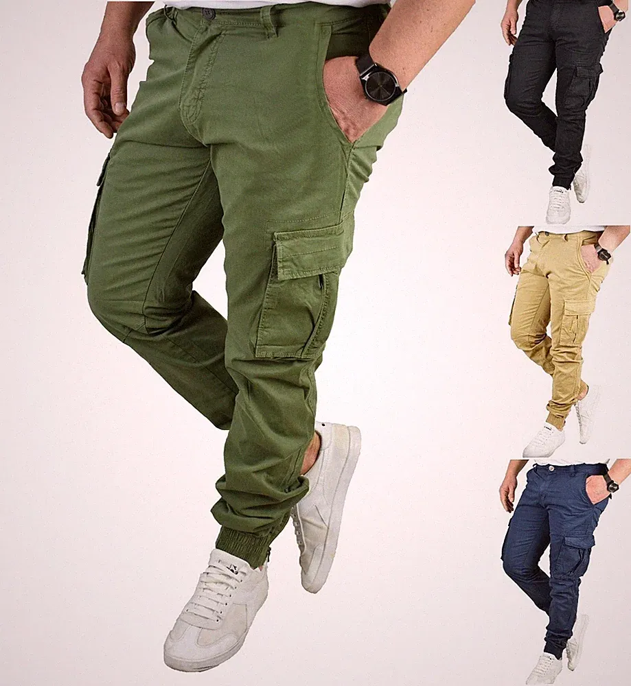 Herren Slim Cargo Jogginghose mit Cargotaschen leicht Baumwolle Blau