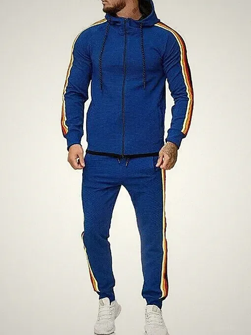 Herren Slim Fit Jogginghose Komplett Set Blau Schwarz Mit Kapuze SLIM 403