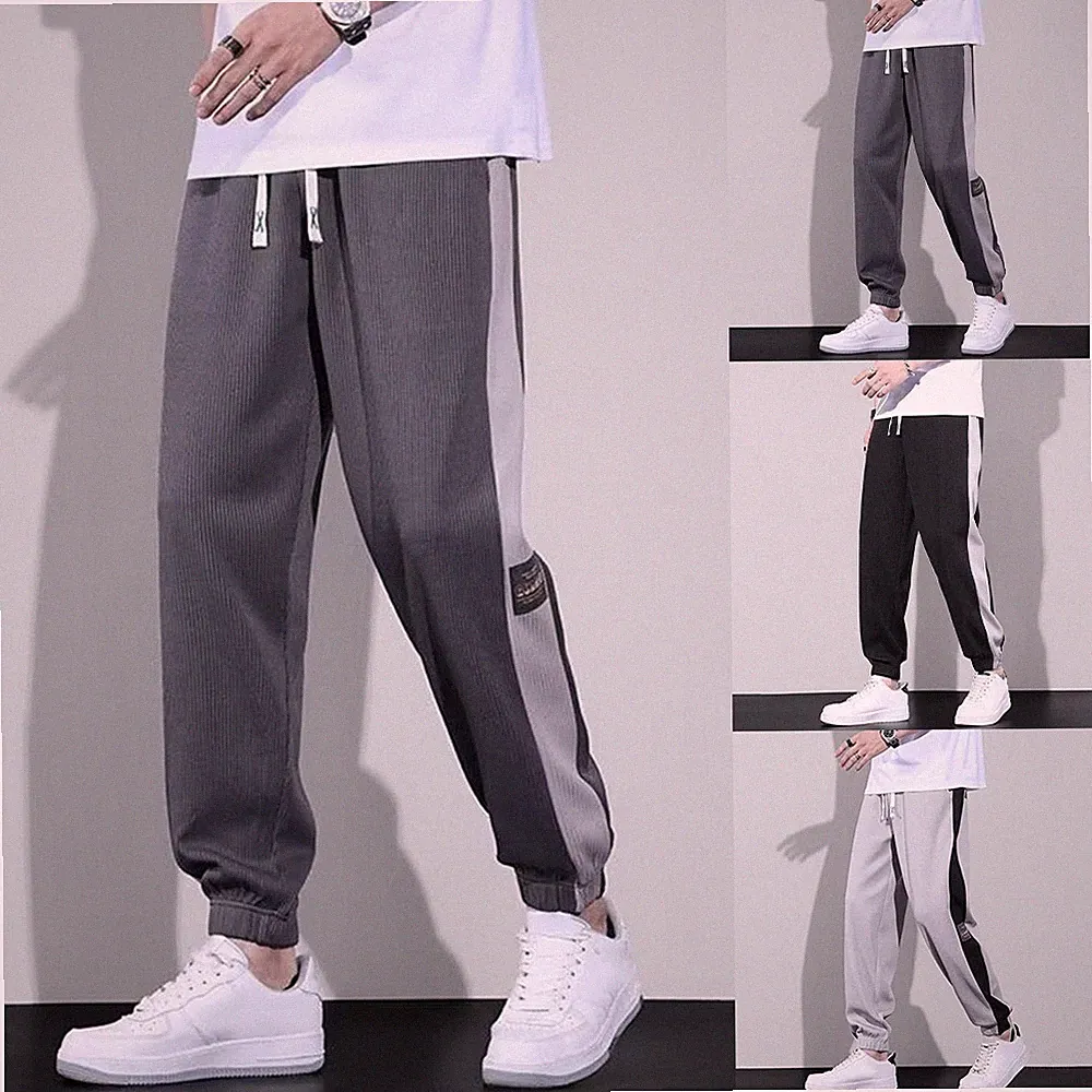 Herren Slim Fit Jogginghose mit Bündchen Patchwork Nahtdetail Übergröße Hose