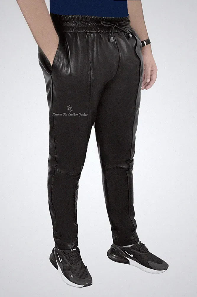 Herren Slim Fit Jogginghose weiches Lammleder Lederhose Jogging Unterteil Hose 1073