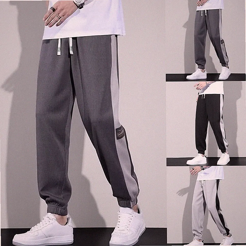 Herren Slim Fit Patchwork Jogginghose Bündchen Saum Vier Jahreszeiten Hose M-5X