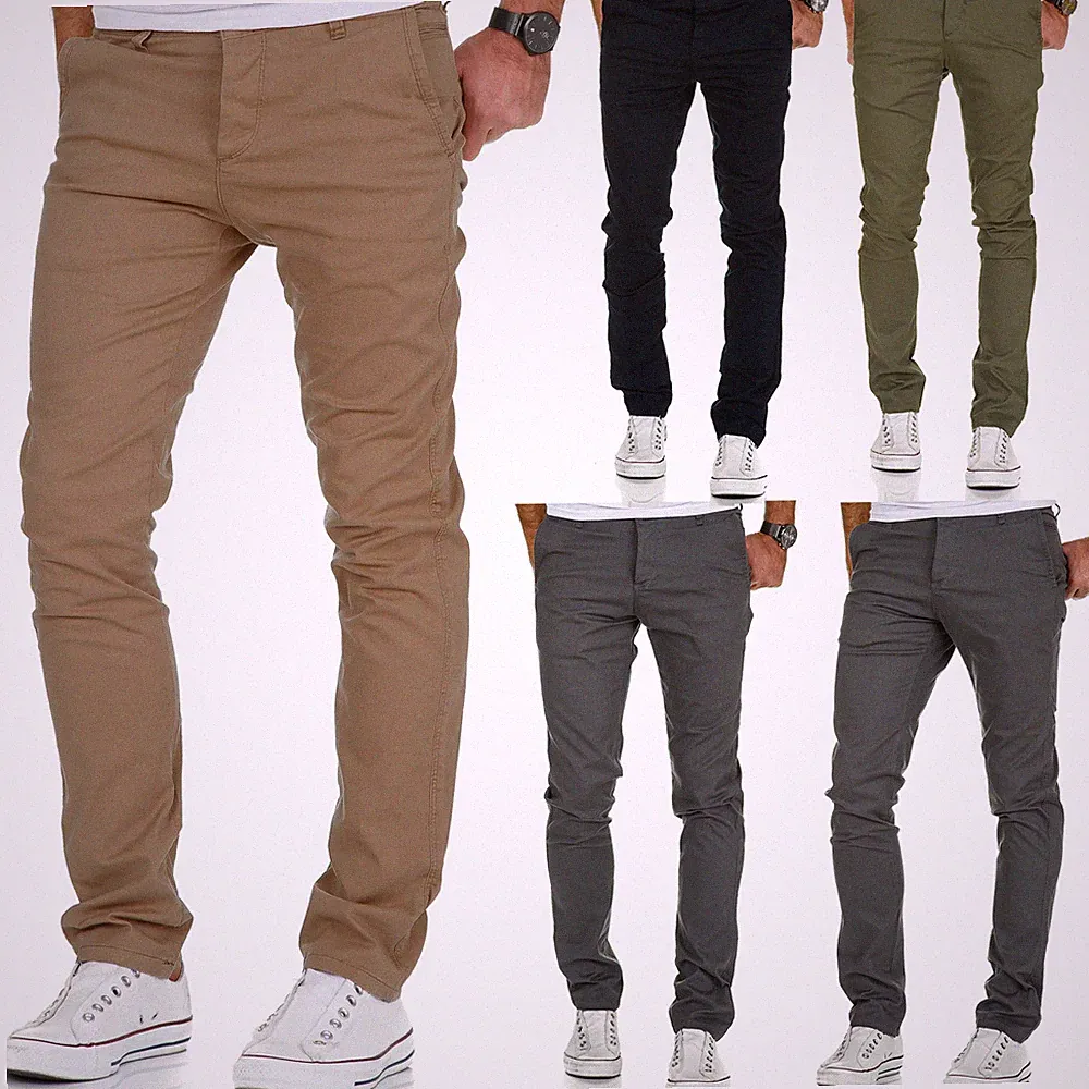 Herren Slim Fit Stretch Chino Hose Jeans Beige/Schwarz/Navy/Grau 7010-09