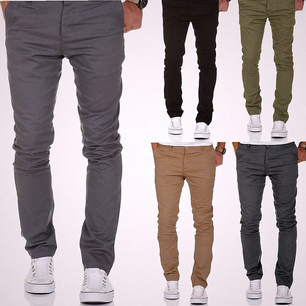 Herren Slim Fit Stretch Chino Hose Jeans Beige/Schwarz/Navy/Grau 7100