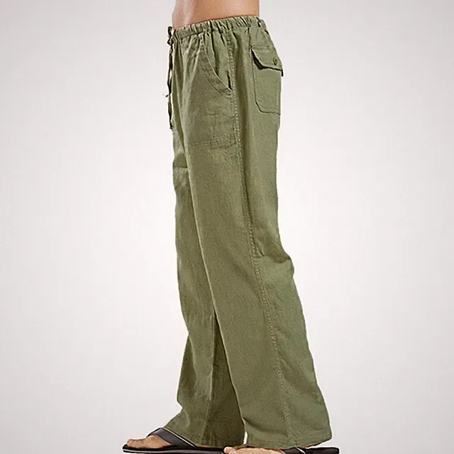 Herren Sommer Leinenhose, Kordelzug Lose Freizeit Stoffhose Fitness Jogginghosen