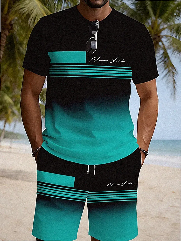 Herren Sommer Set T-Shirt Shorts Kurze Hose Trainingsanzug New York Sport Outfit
