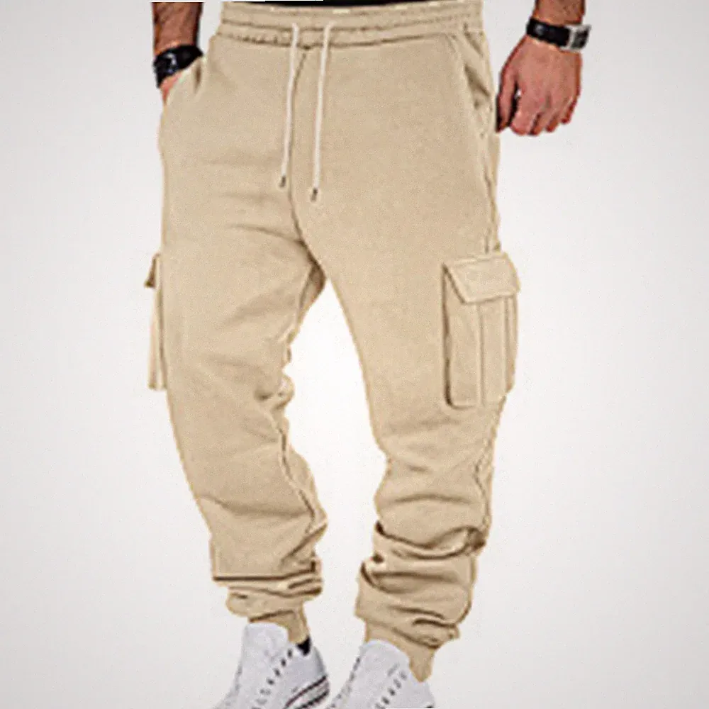 Herren Sport Cargo Hose Fleece Gefüttert Jogginghose Dick Kordelzug