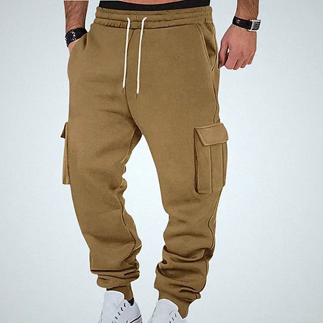 Herren Sport-Jogginghose mit mehreren Taschen Kordelzug Cargohose Freizeithose
