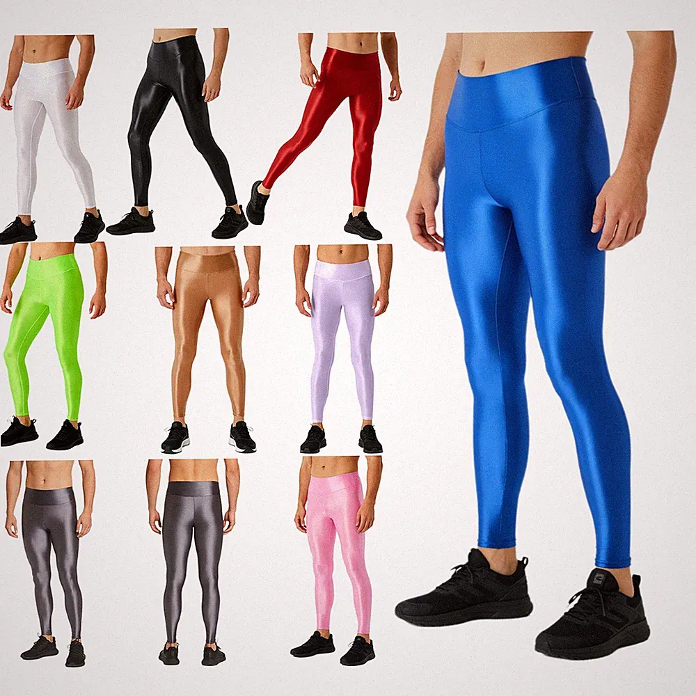 Herren Sport Leggings Glossy Strumpfhosen Stretch Tights Fitness Leggings Pants