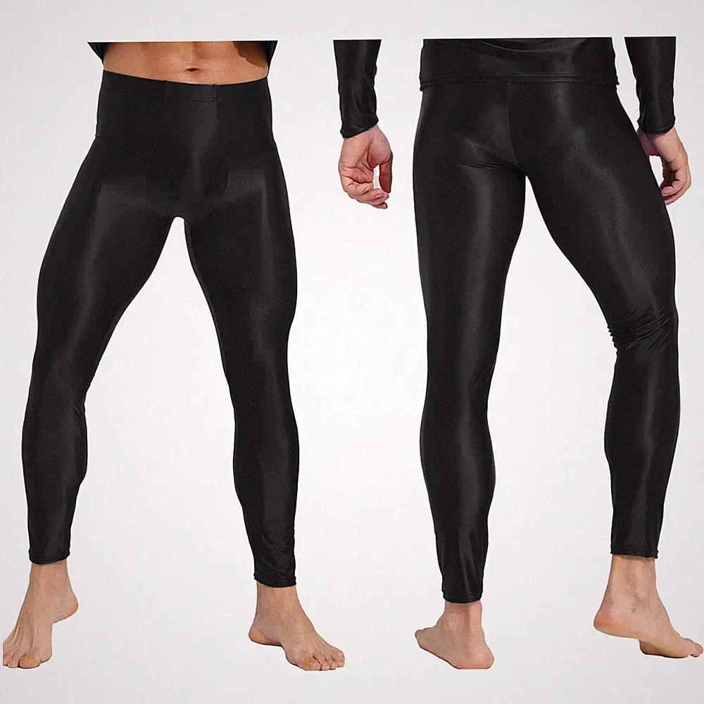 Herren Sport Leggings Lange Laufhose Sporthose elastischer Bund Glänzend Hosen