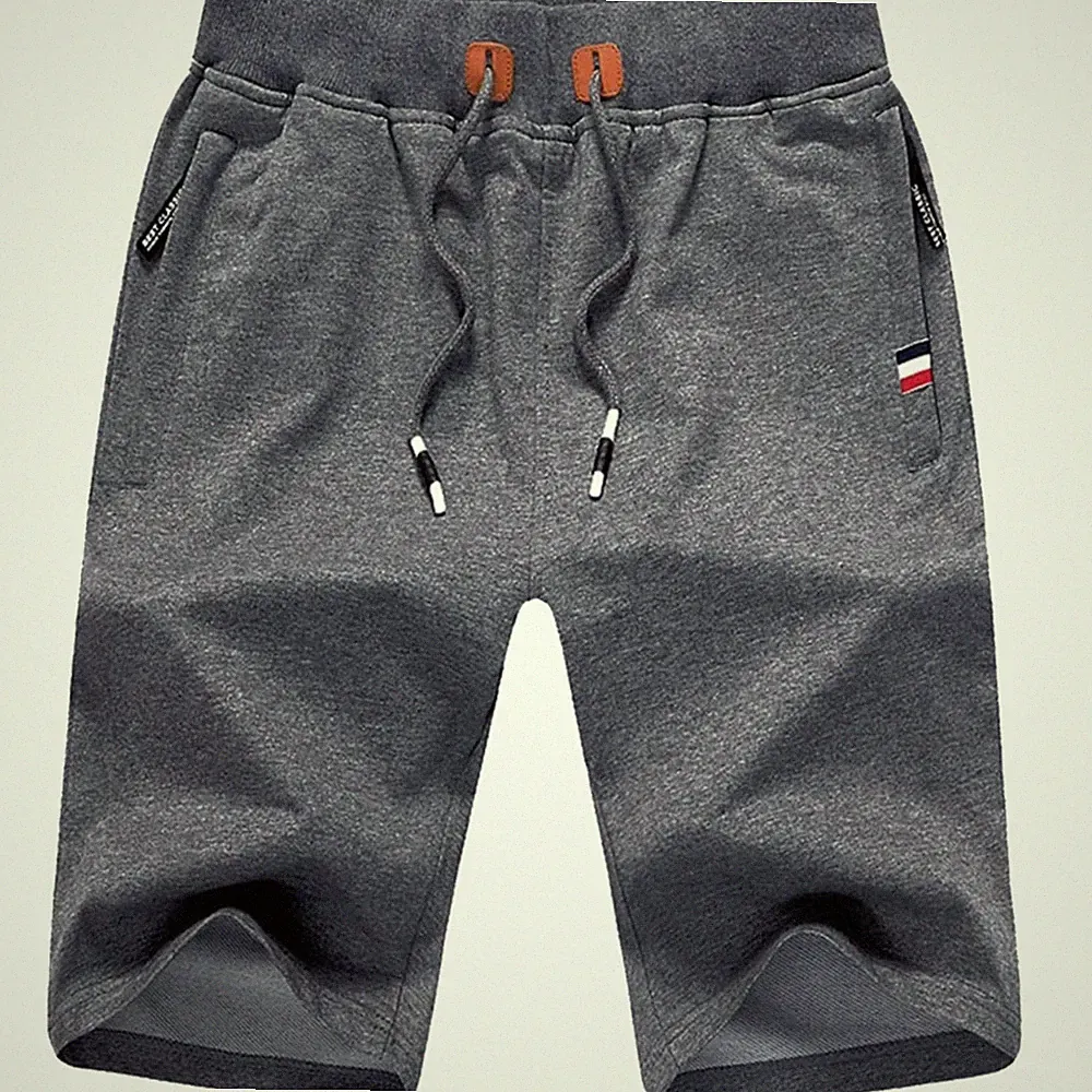 Herren Sport Shorts Baumwolle Reißverschluss Freizeit Bermudas kurze Sporthose