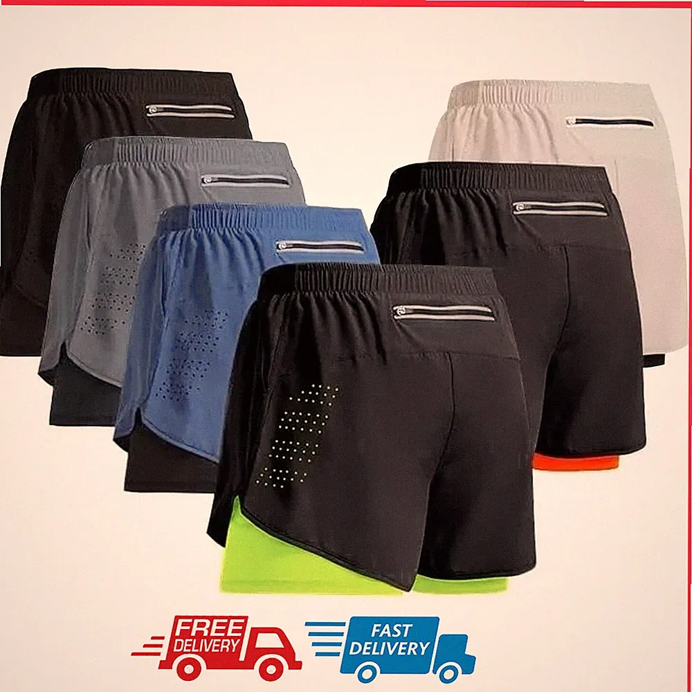 Herren Sport Shorts Laufshorts 2 in 1 Kurze Running Sporthose Training Fitness