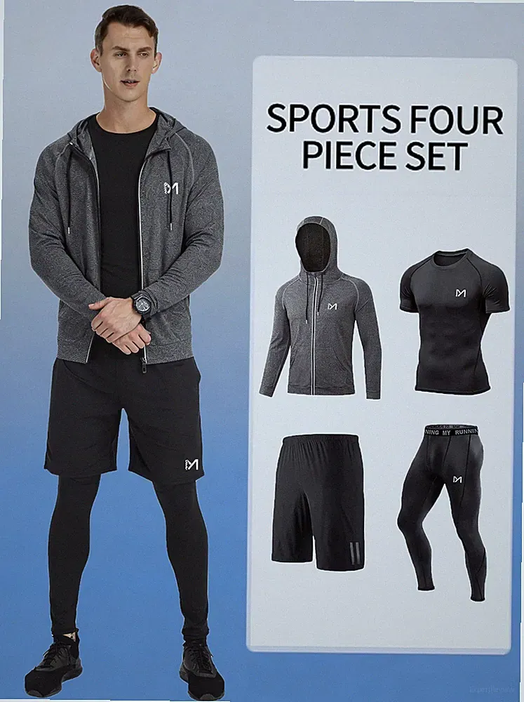 Herren Sportanzug Jogginganzug 4-Teiler Funktions Shirt kurzarm langarm Laufhose