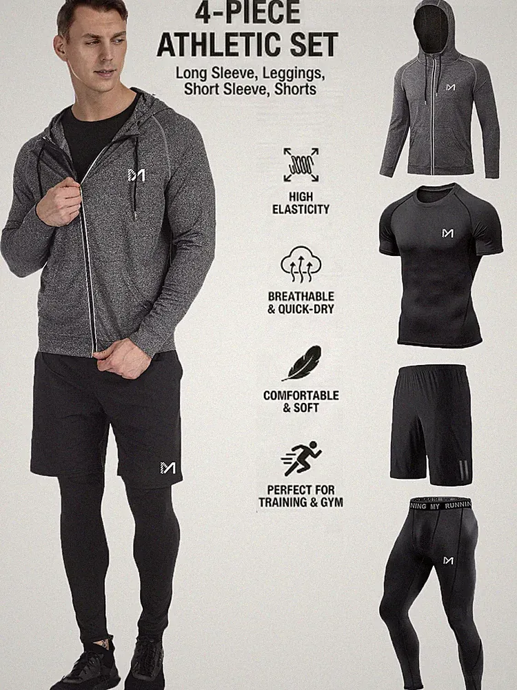 Herren Sportanzug Jogginganzug 4-teiler Tracksuit Laufset Laufhose Laufshirt