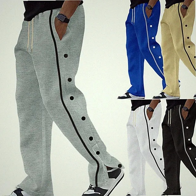 Herren Sporthose Lockere Fit Knopfhose Reha-Hose mit Druckknöpfe Traningshose