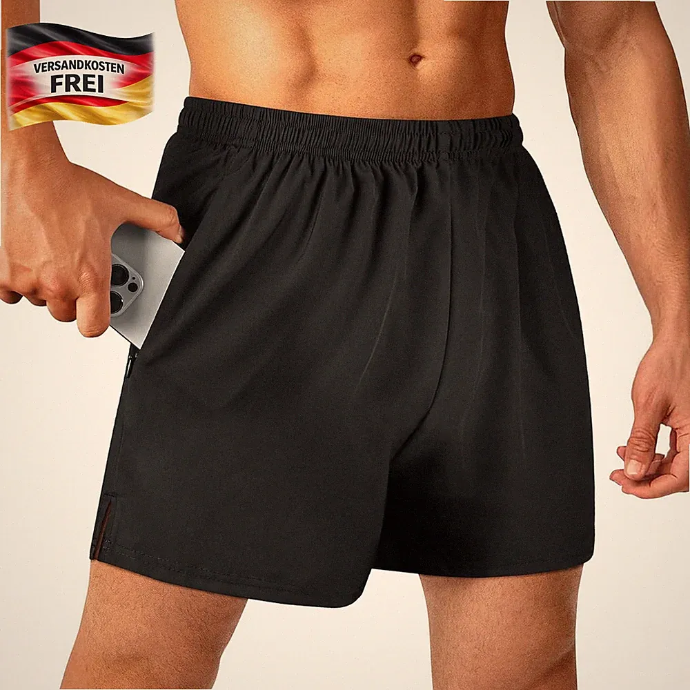 Herren Sporthose Shorts Kurz Laufhose Fitness Outdoor mit Reißverschlusstaschen