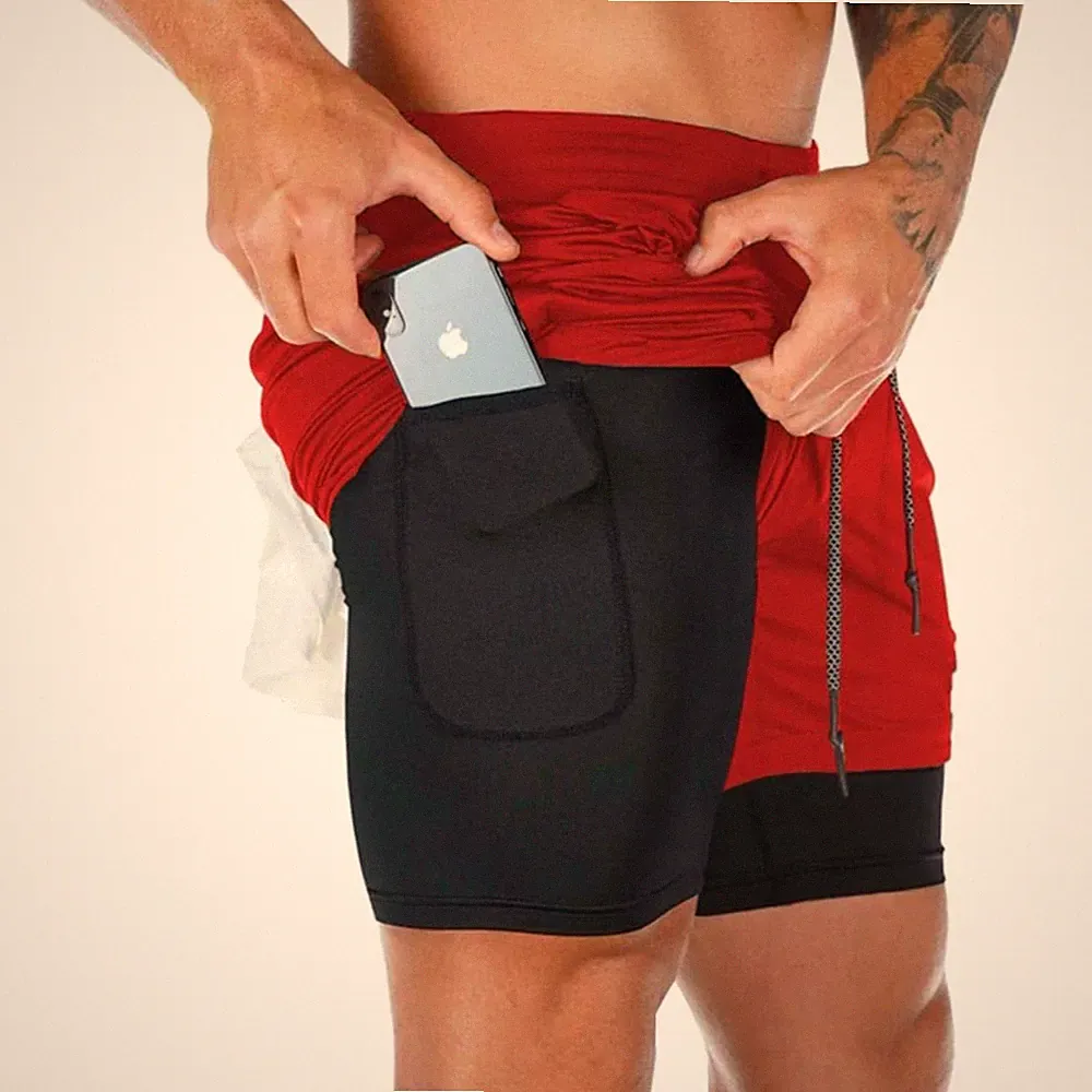 Herren Sportshorts Laufshorts 2 in 1 Kurze Laufhose Fitness Training mit Taschen