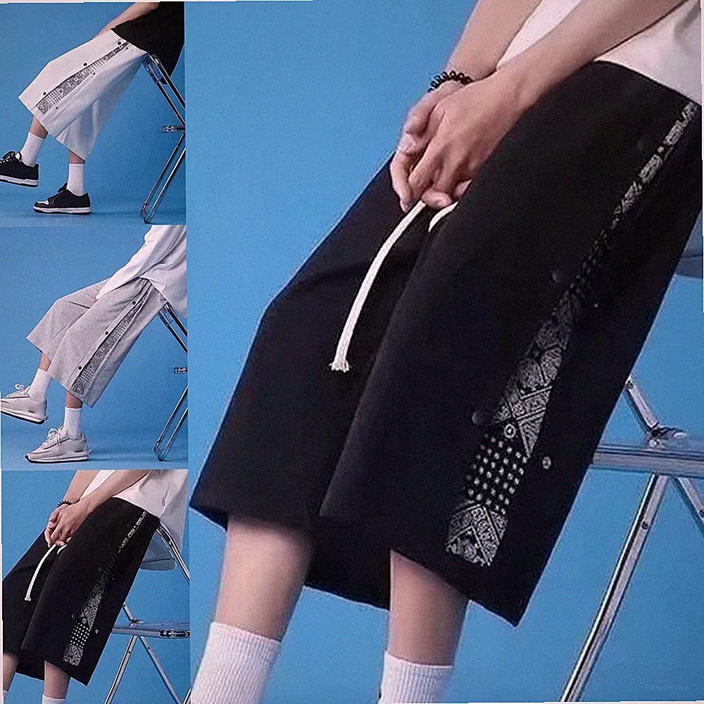 Herren Straight Cut Capri Hose Gummibund Kordelzug Jogginghose