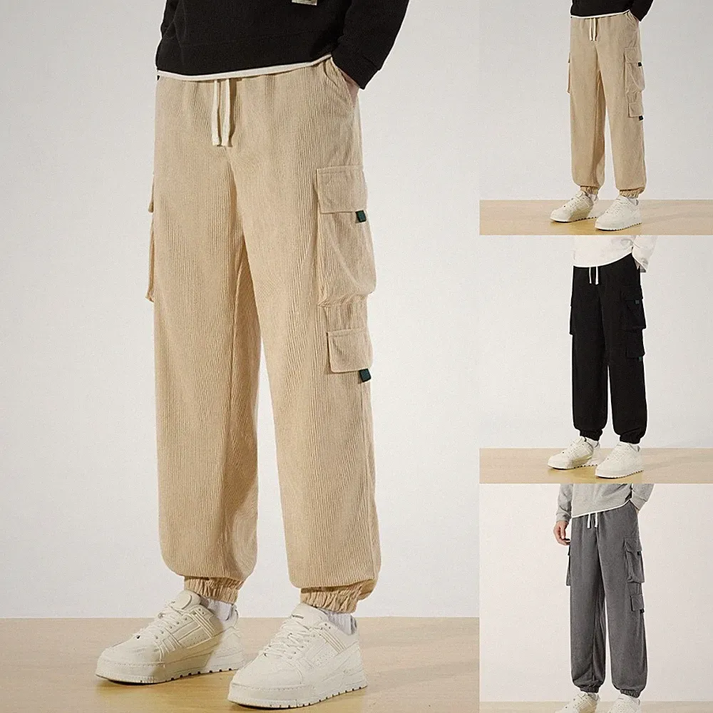 Herren Straight Cut Cargo Jogginghose Full Length Loose Fit mit Bündchen Knöch