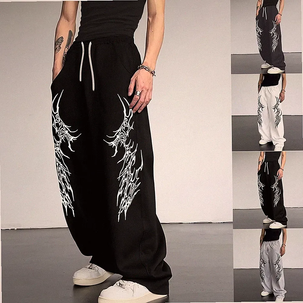 Herren Street Wear Loose Wide Leg Straight Hose Gothic Bedruckt Jogginghose