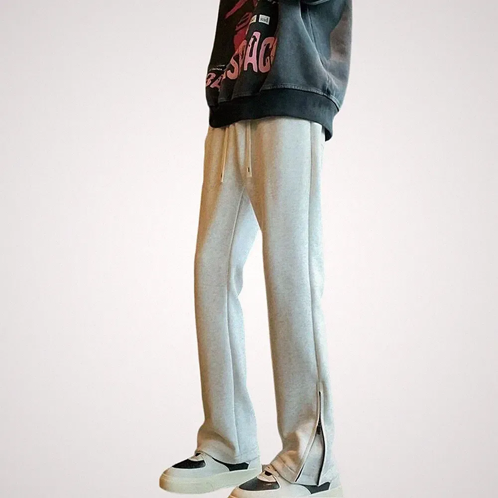 Herren Streetwear Jogginghose mit seitlichem Reißverschluss gerades Bein Comfor