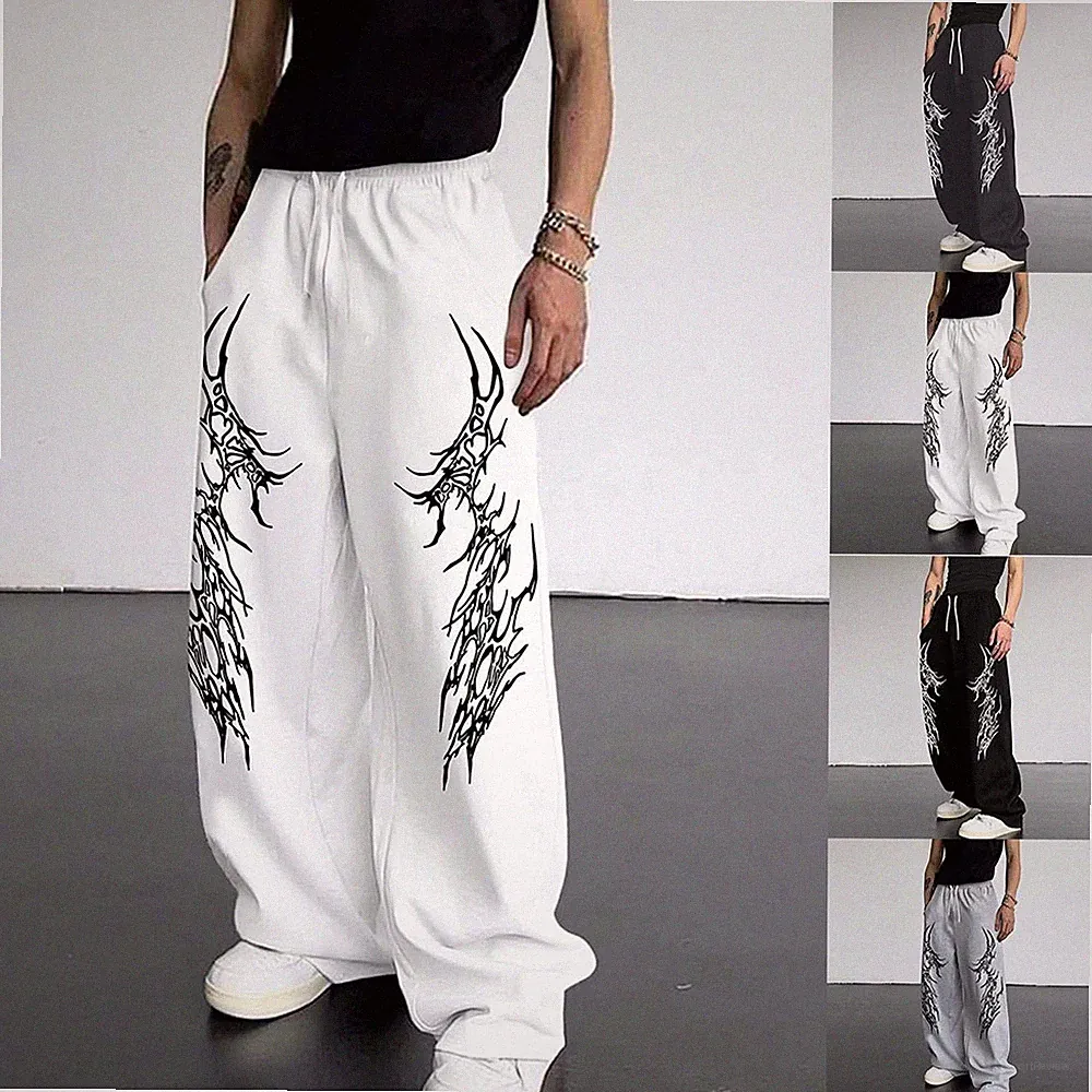 Herren Streetwear Wide Leg Hose Loose Straight Cut Gothic Bedruckt Jogginghose