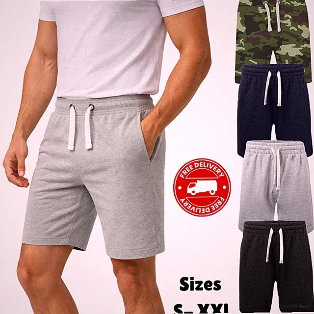 Herren Stretch Fleece Shorts Jersey Uni Gummizug Gym Sweat Jogger Jogging