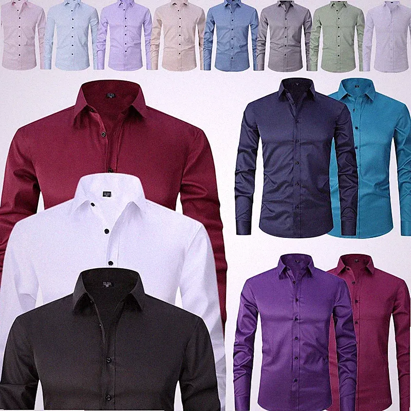 Herren Stretch Hemd Langarm Businesshemd Slim fit Hemden Kentkragen Freizeithemd