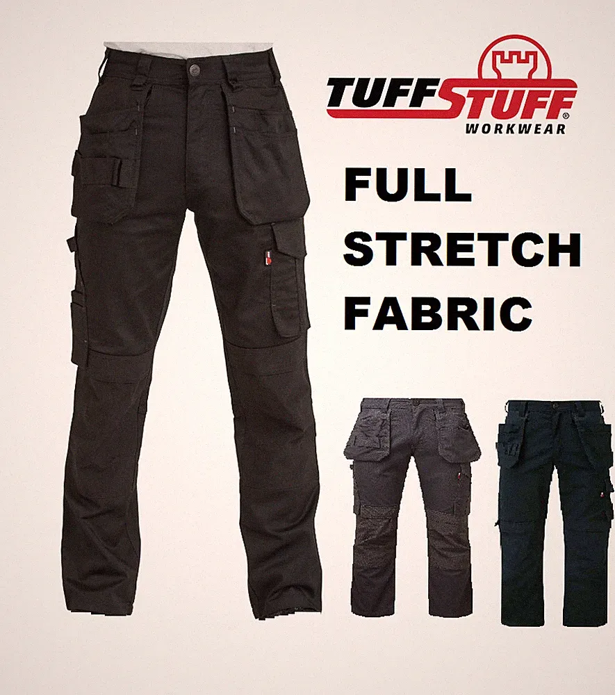 Herren Stretch Hose Slim Fit Arbeit Proflex Holster & Kniepolstertaschen NEU 28-48